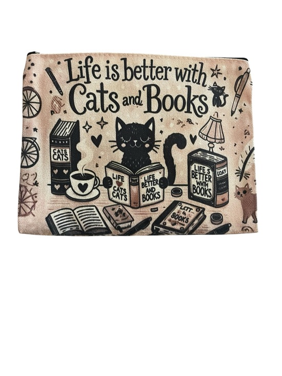 Unbranded Handbags - Cat and Books Zipper Pouch NWOT